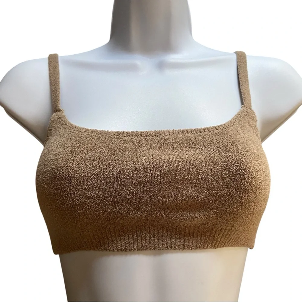 SKIMS Light Cozy Scoop Bralette Desert Tan Fuzzy Small - Picture 9 of 9